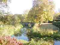 The attractive moated gardens of the Manor House