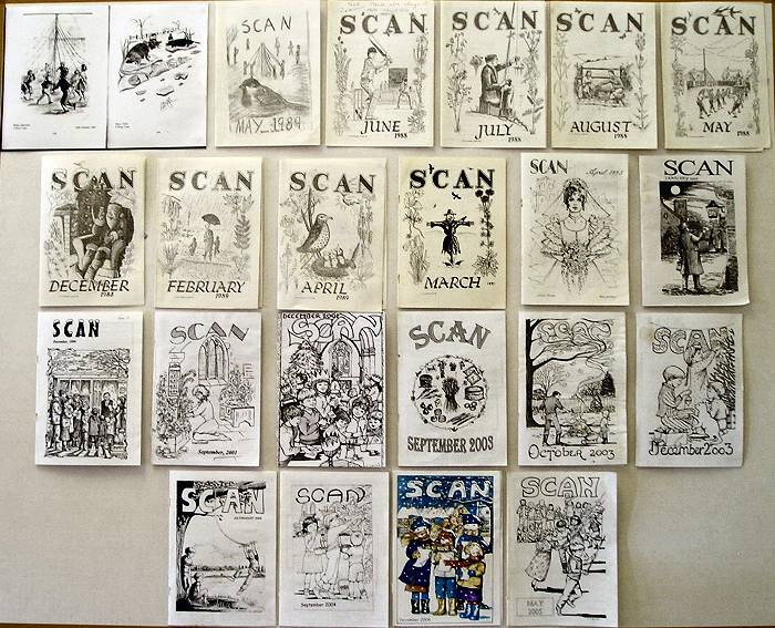 Some of the covers of SCAN magazine on display in the Village Hall at the Sherington Historical Society Open Day on 30 September 2006